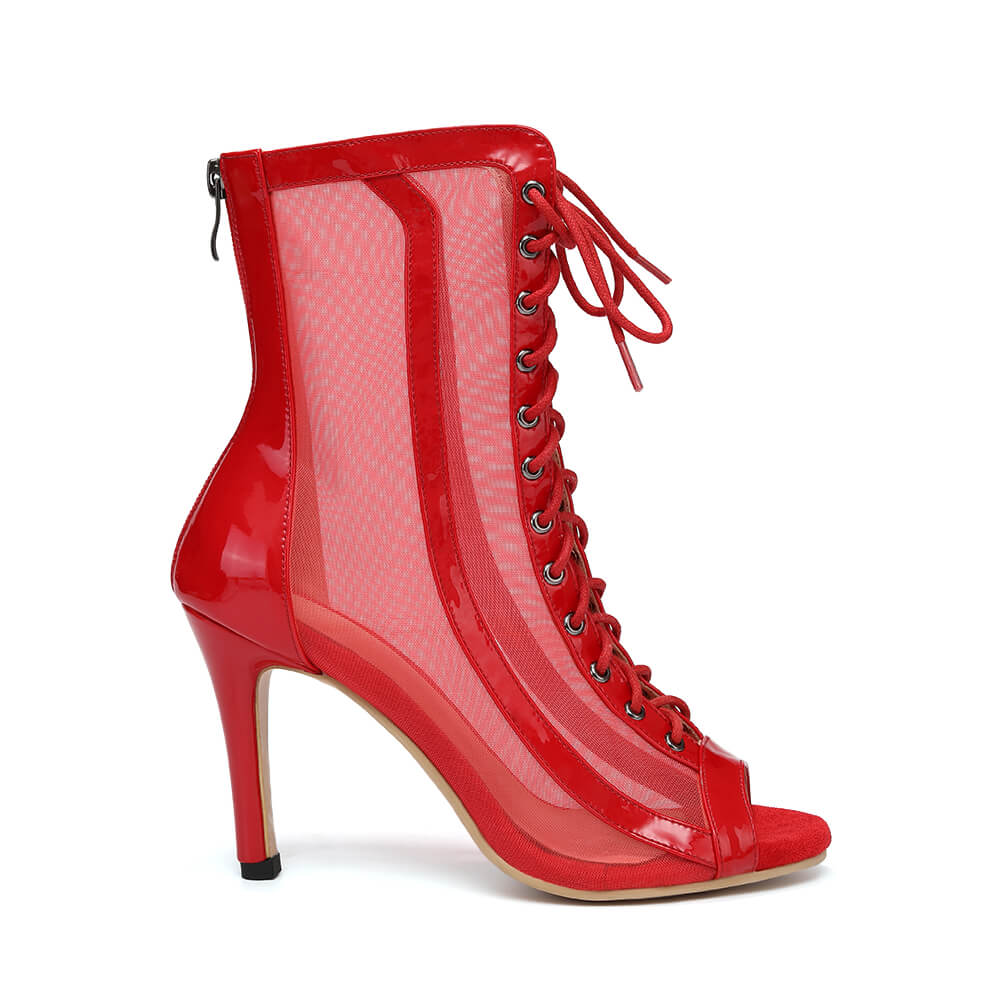 Stivali da ballo con tacco a spillo in rete rossa