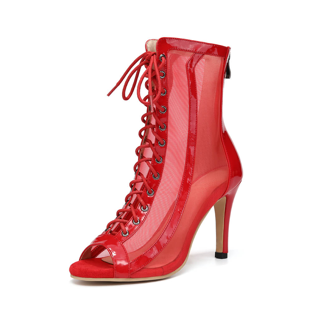 Stivali da ballo con tacco a spillo in rete rossa