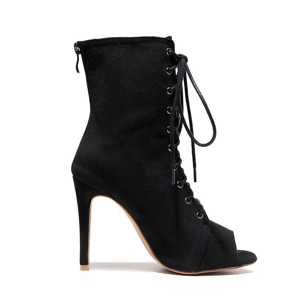 Stivaletti da ballo da donna stringati in raso con strass