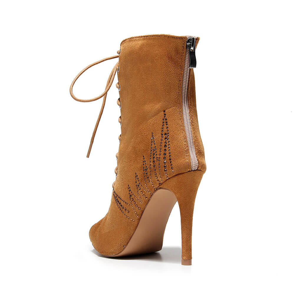 Stivaletti da ballo da donna stringati in raso con strass