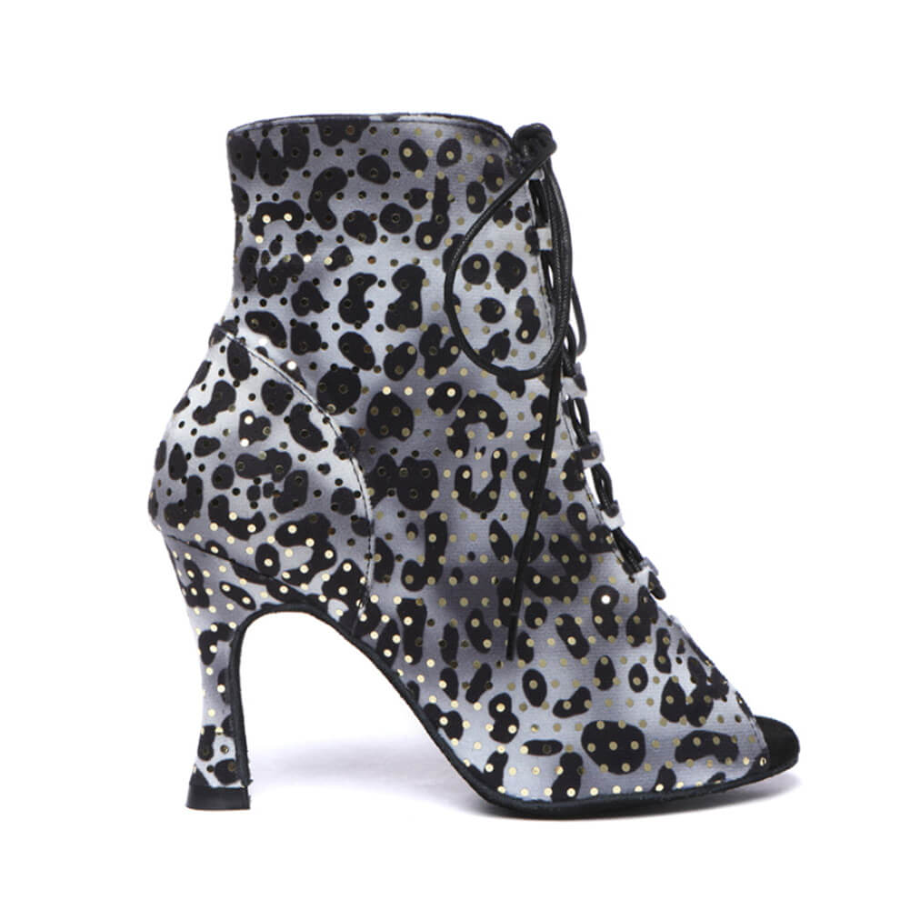 Women's suede leopard print lace-up dance boots