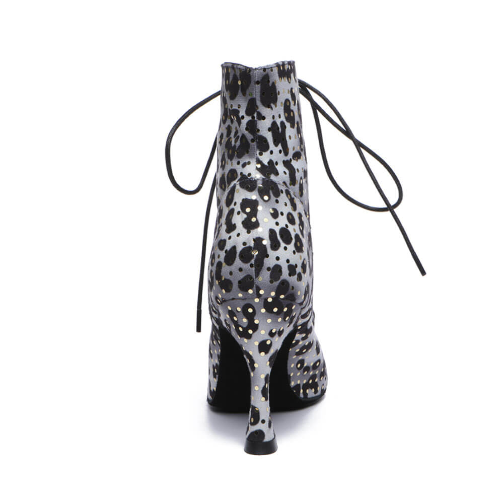 Women's suede leopard print lace-up dance boots