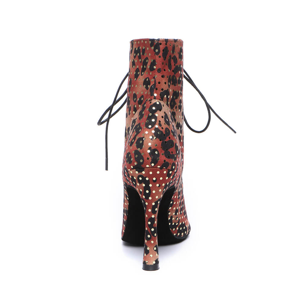 Bottines de danse femme à lacets en daim imprimé léopard